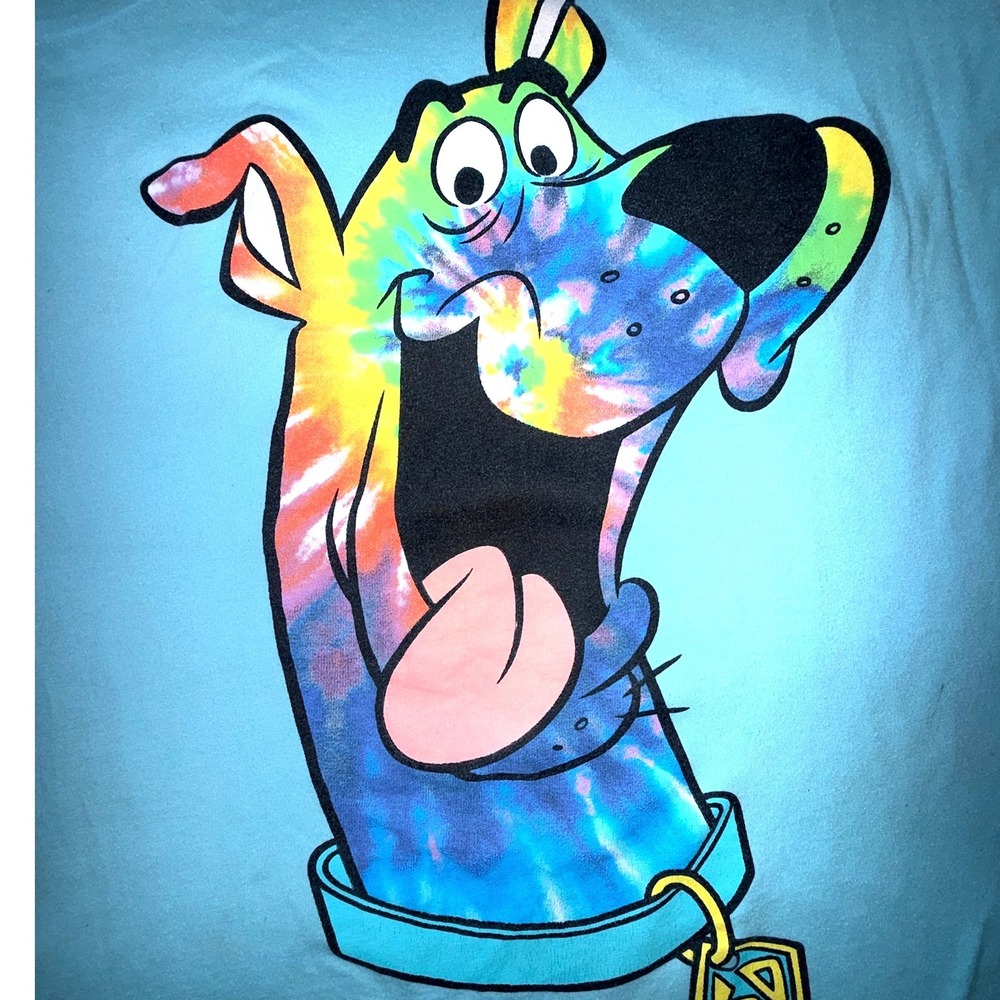Scooby-Doo Womens Tie Dye Graphic Tank Top Blue Ringer Sleeveless Shirt Large